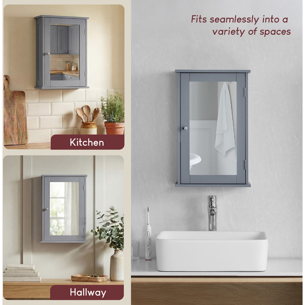 BATH VIDA Priano Single Door Grey Mirror Bathroom Cabinet Image 7