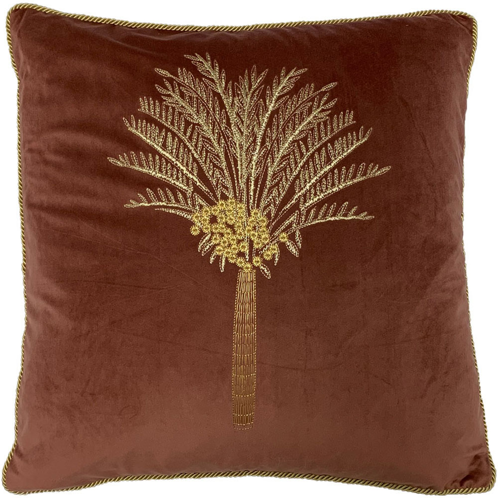 furn. Desert Palm Rock Rose Embroidered Velvet Cushion Image 1