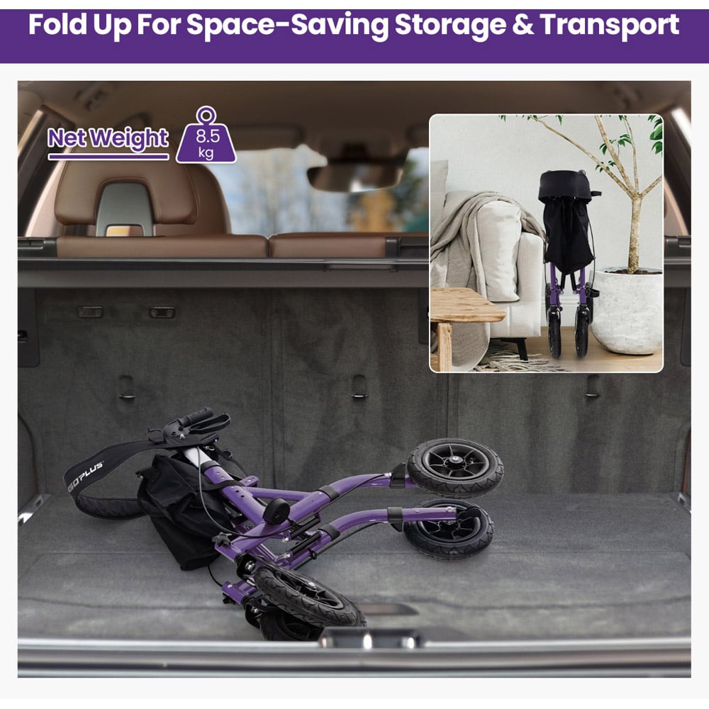 Costway Purple Folding Aluminium Walker with Seat Image 4