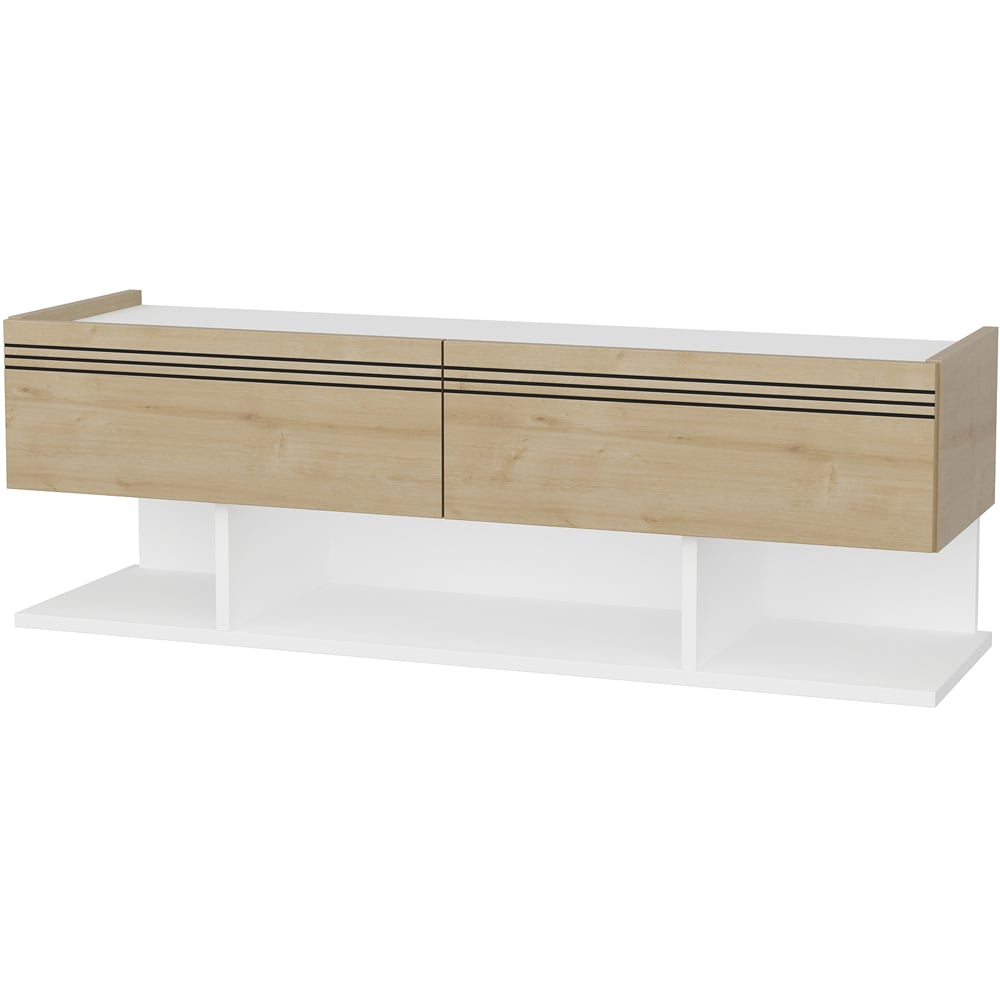 Decorotika Kase 2 Door 3 Shelf White and Sapphire Oak TV Unit Image 2