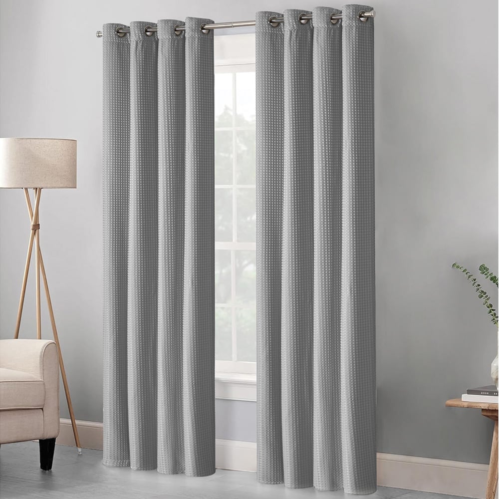 Velosso Waffle Silver Blackout Curtains 183 x 229cm Image 1