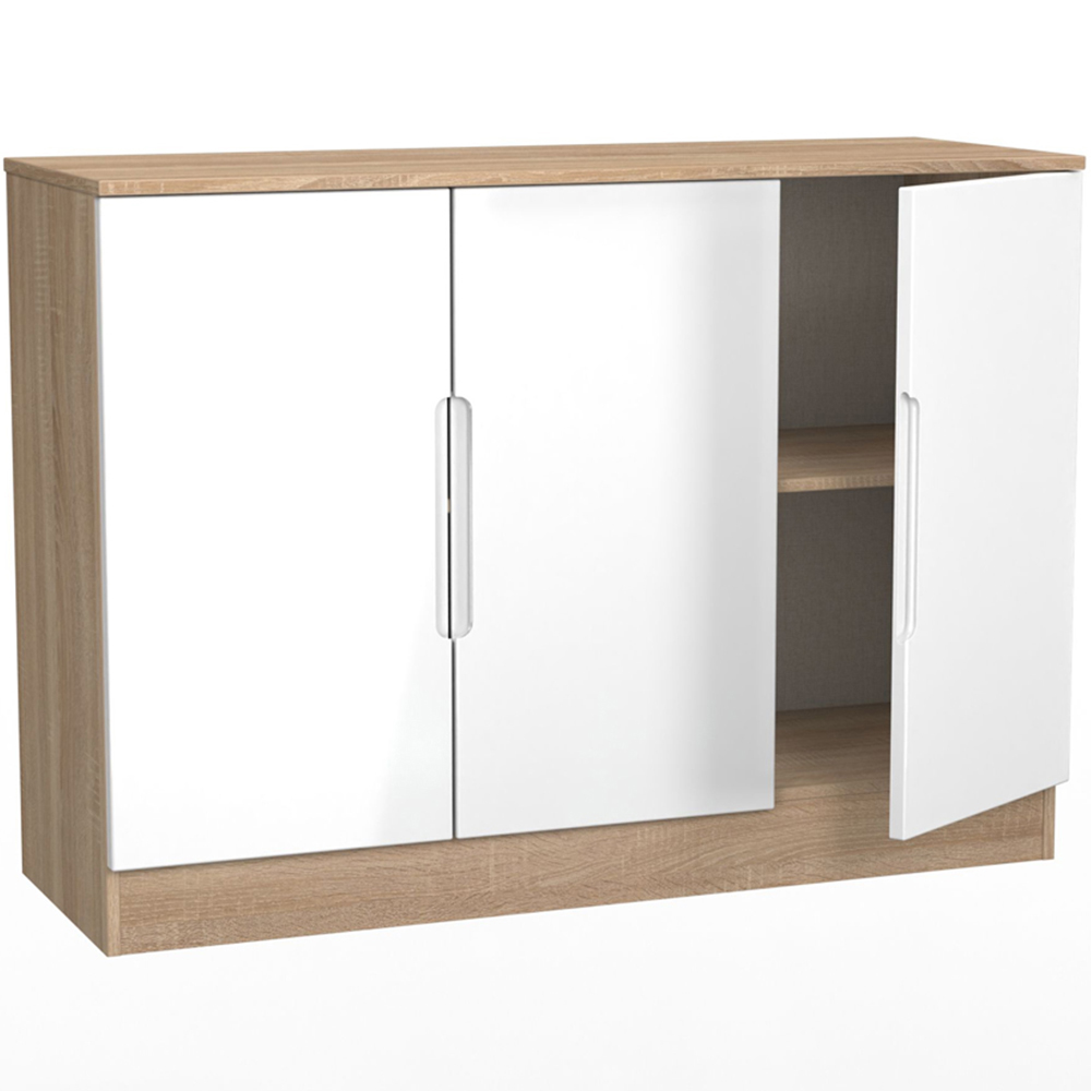 Crowndale Milan 3 Door White Gloss and Bardolino Oak Sideboard Ready Assembled Image 7