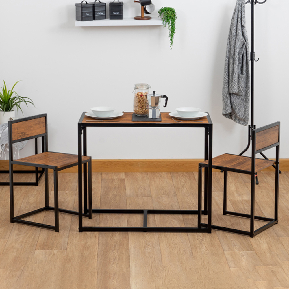 Harbour Housewares 2 Seater Compact Dining Set Brown and Black Image 1