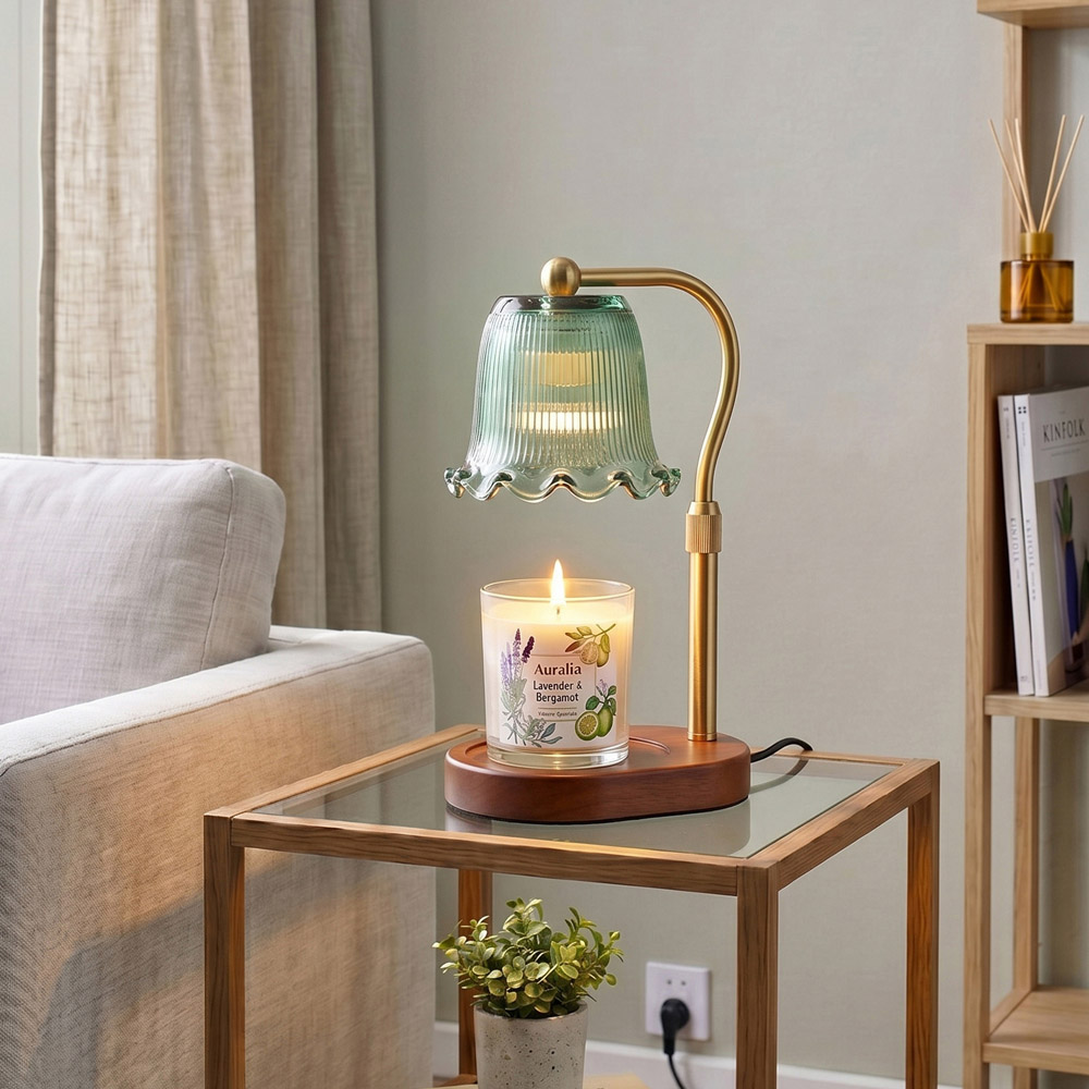 Living and Home Green Glass Candle Warmer Lamp with Dimming Image 2