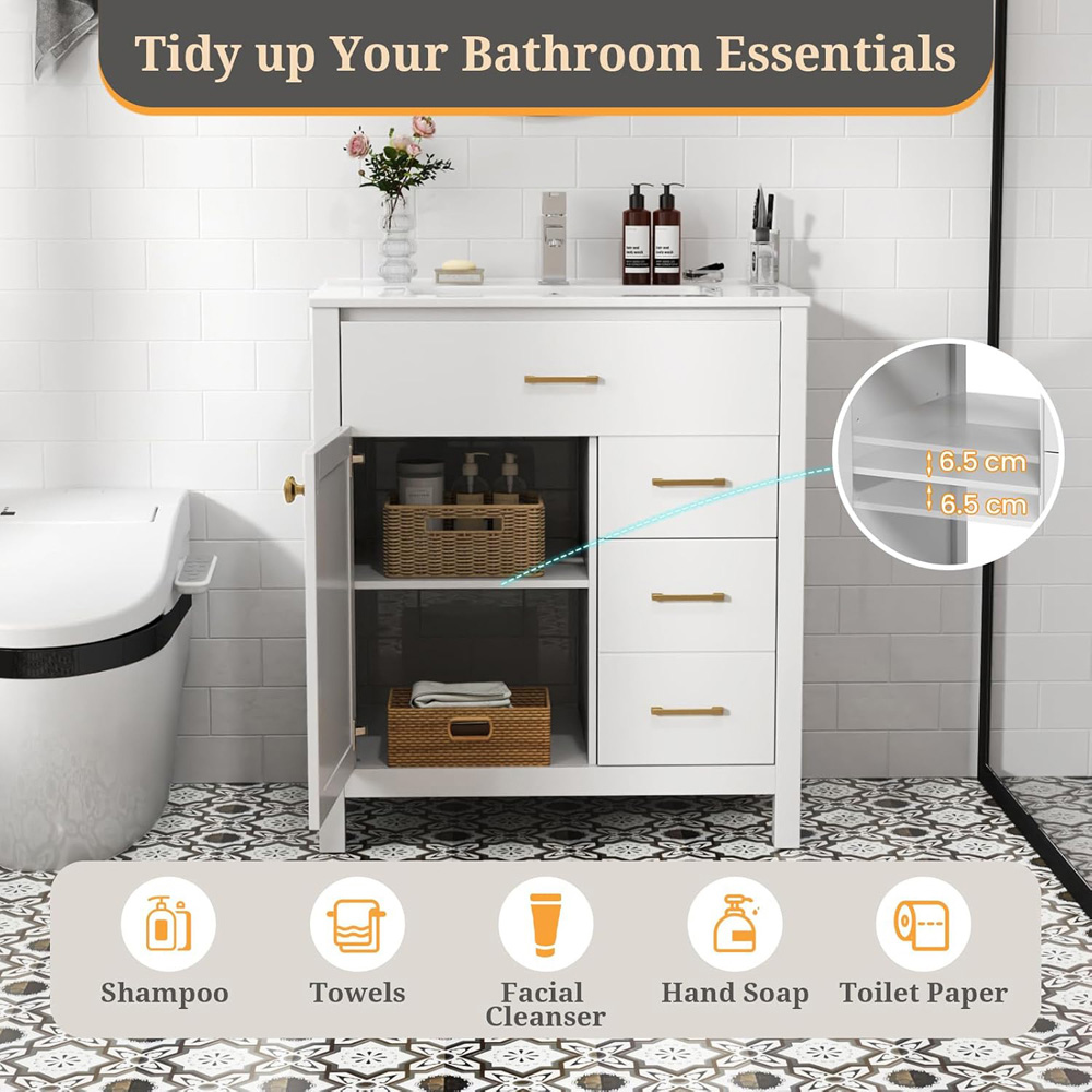Costway Single Door 3 Shelf White Vanity Table and Sink Set Image 8