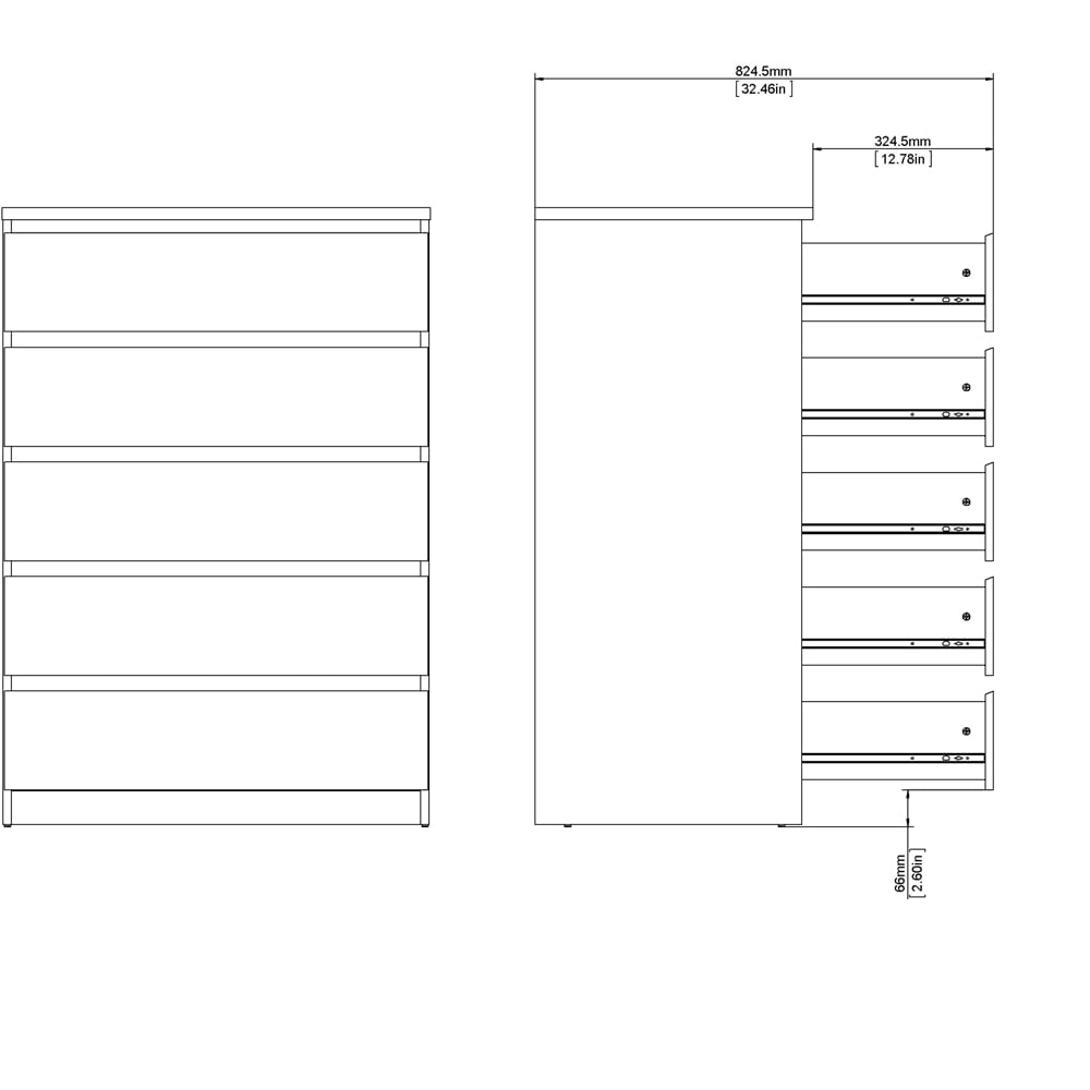 Florence 5 Drawer White High Gloss Chest of Drawers Image 8