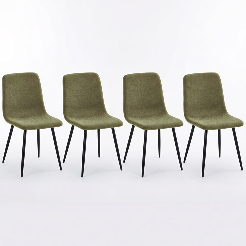FWStyle Evie Set of 4 Green and Black Linen Upholstered Steel Frame Dining Chair Image 2