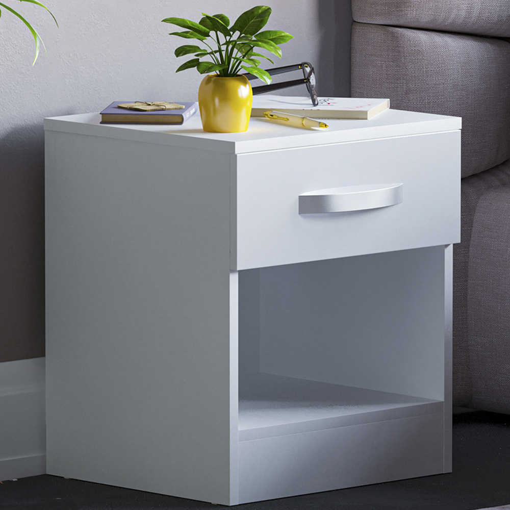 Vida Designs Hulio Single Drawer White Bedside Table Image 1