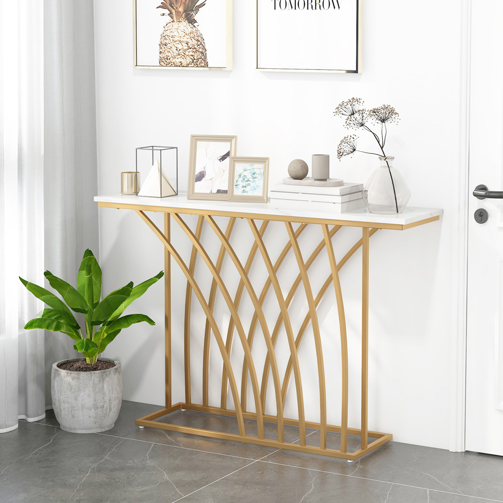 Costway White Faux Marble Console Table Image 5