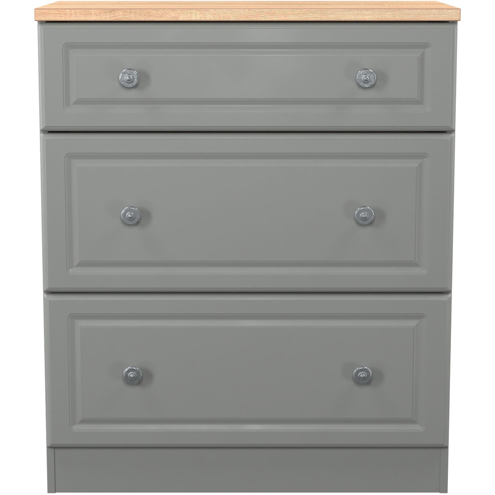 Crowndale Norfolk 3 Drawer Dusk Grey and Bardolino Oak Deep Chest of Drawers Ready Assembled Image 2