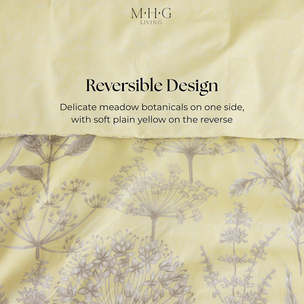 MHG Living Super King Size Whispering Meadow Yellow Botanical Reversible Duvet Cover Set Image 3