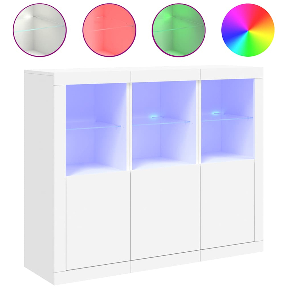 vidaXL 3 Door 6 Open Shelf White LED Sideboard 3 Piece Image 3