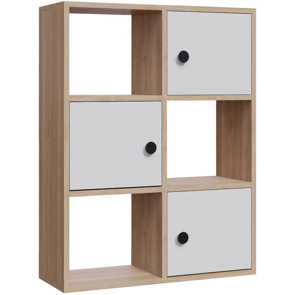 Decorotika Tilton 3 Door 3 Open Shelf Oak and White Bookcase Image 2