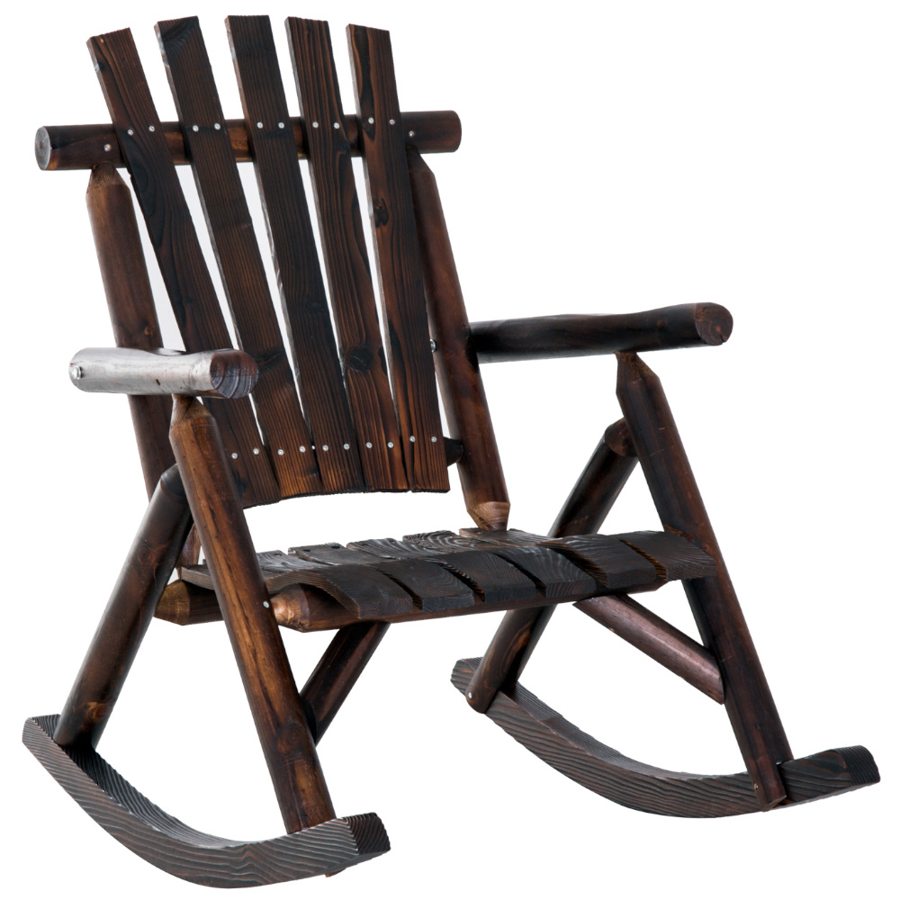 Outsunny Brown Fir Wood Rocking Adirondack Armchair Image 2
