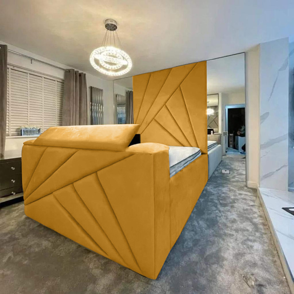 Eleganza Home Tina King Size Mustard Plush Velvet Bed Frame with Headboard and Remote Image 2