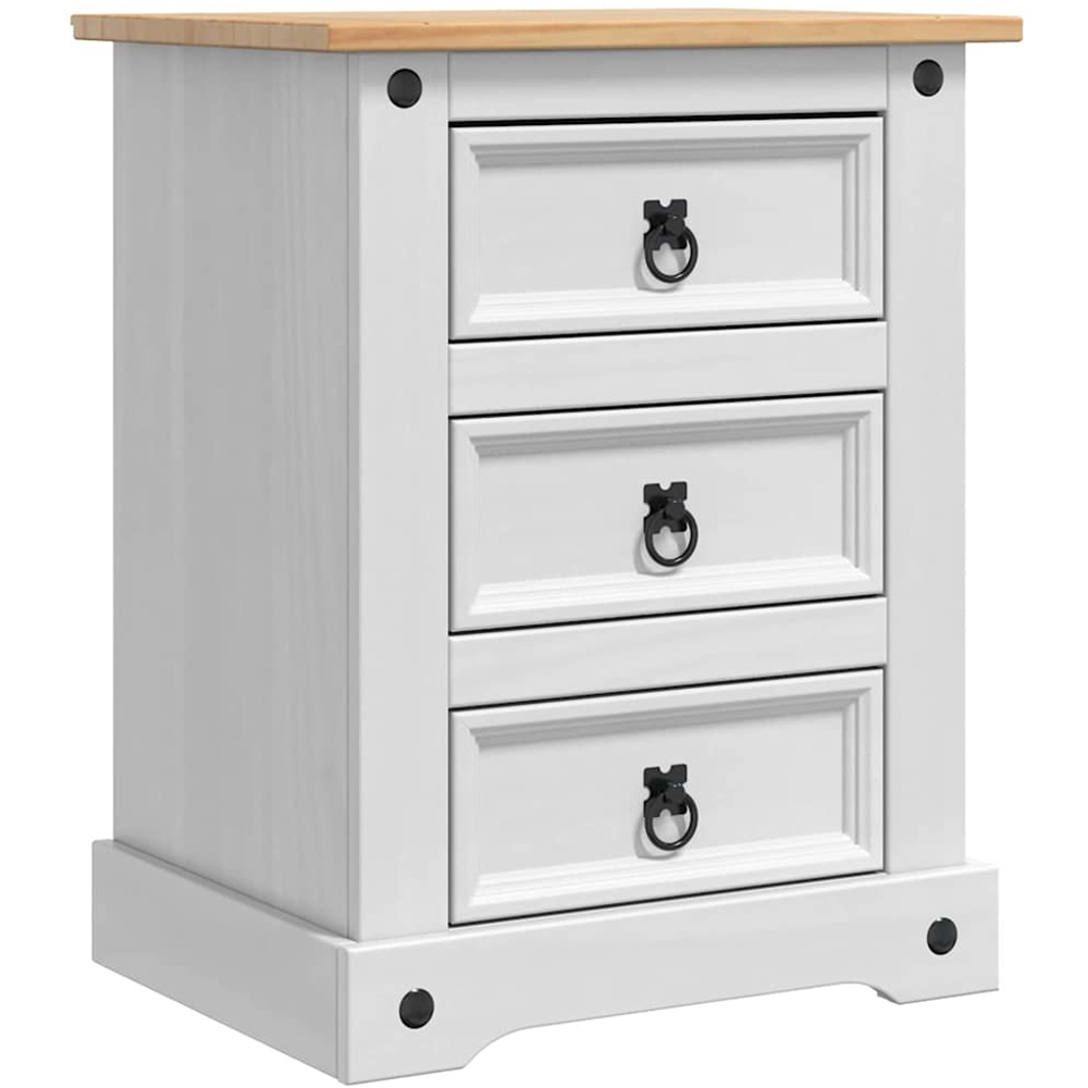 vidaXL Corona 3 Drawer White Solid Pine Wood Bedside Table Image 2