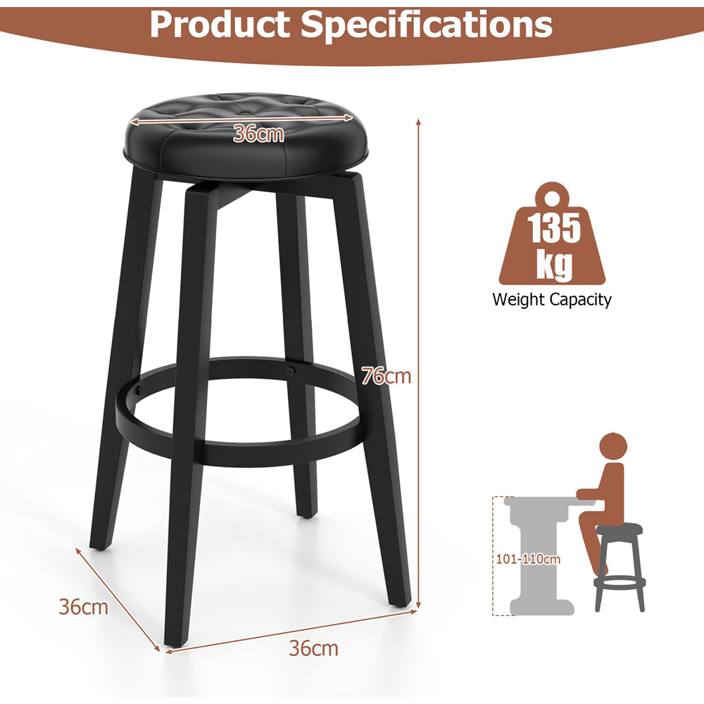 Costway Black Swivel Bar Stool Set of 2 Image 8