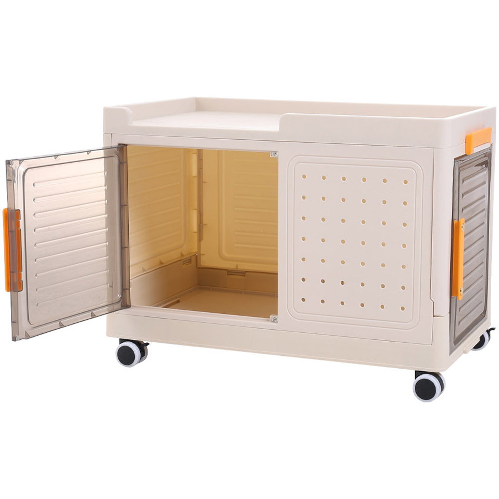 H&O Direct 2 Door White Foldable Storage Box with Wheels Image 3