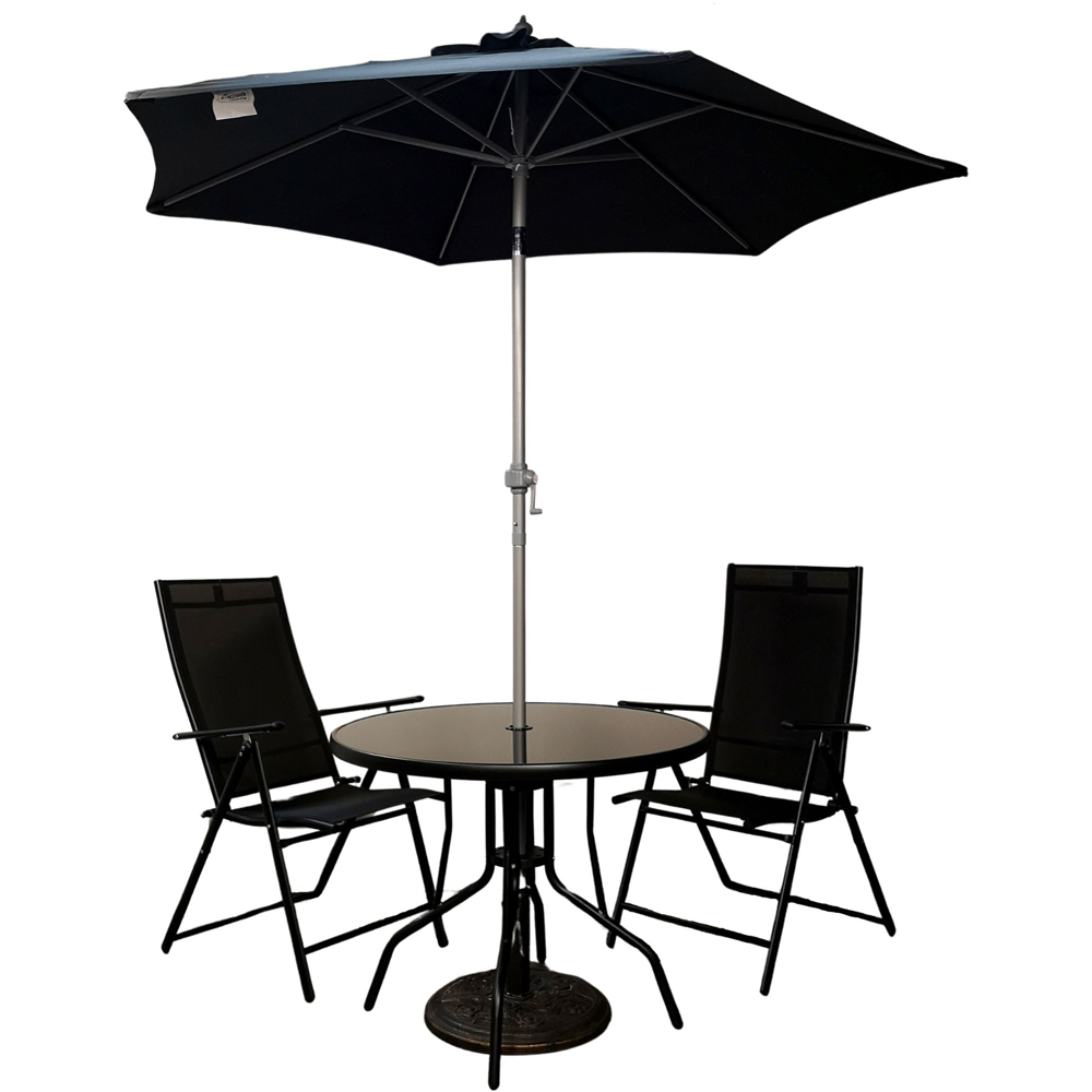 Samuel Alexander 2 Seater Round Outdoor Recliner Dining Set with Black Parasol Image 2