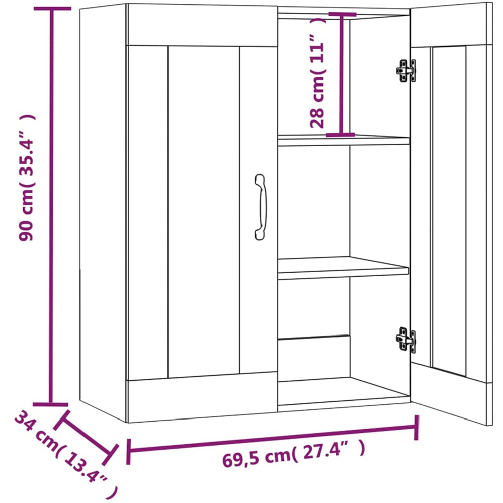 vidaXL 2 Door 3 Shelf Brown Sonoma Oak Hanging Wall Cabinet Image 9