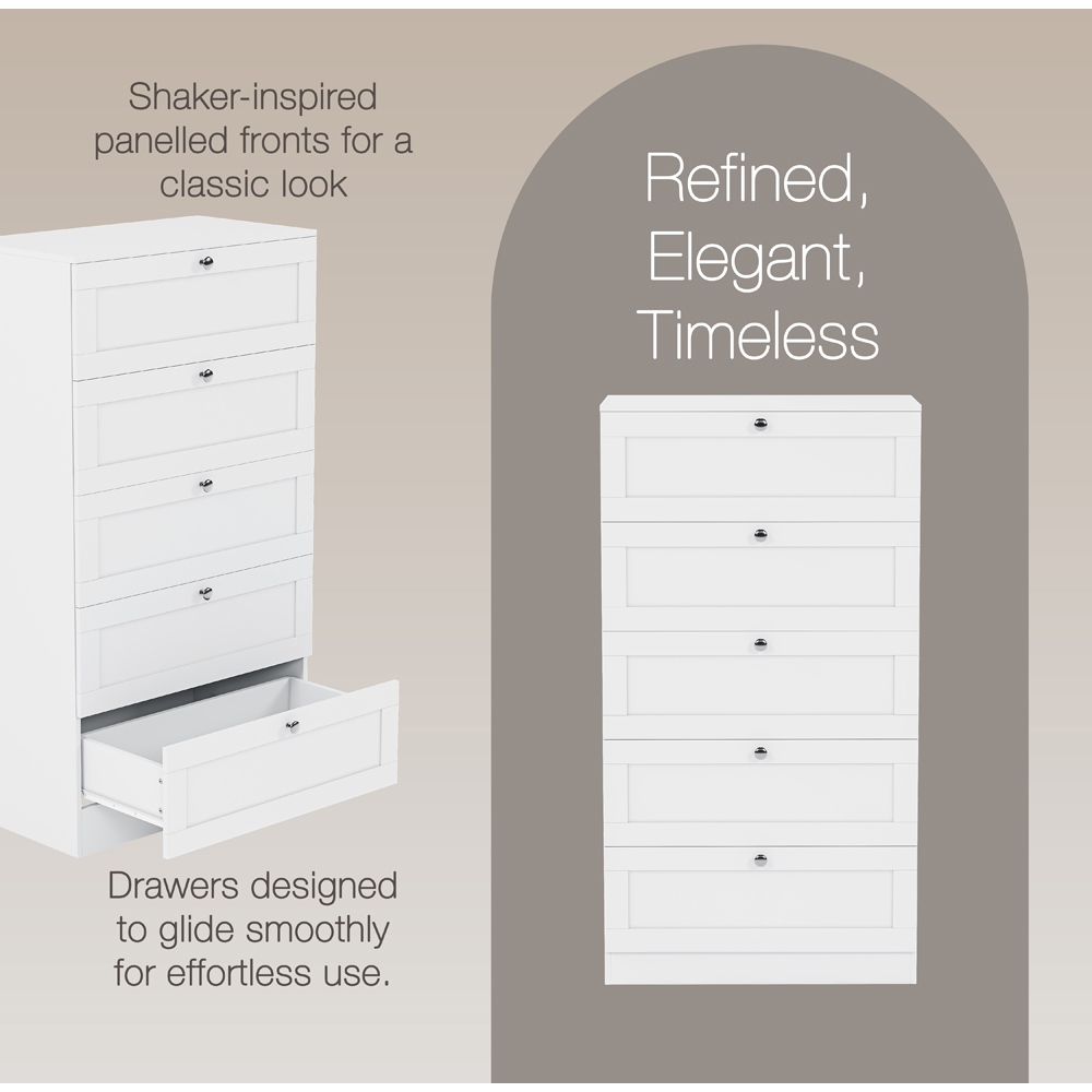 VIDA DESIGNS Altino 5 Drawer White Shaker-Style Chest of Drawers Image 7