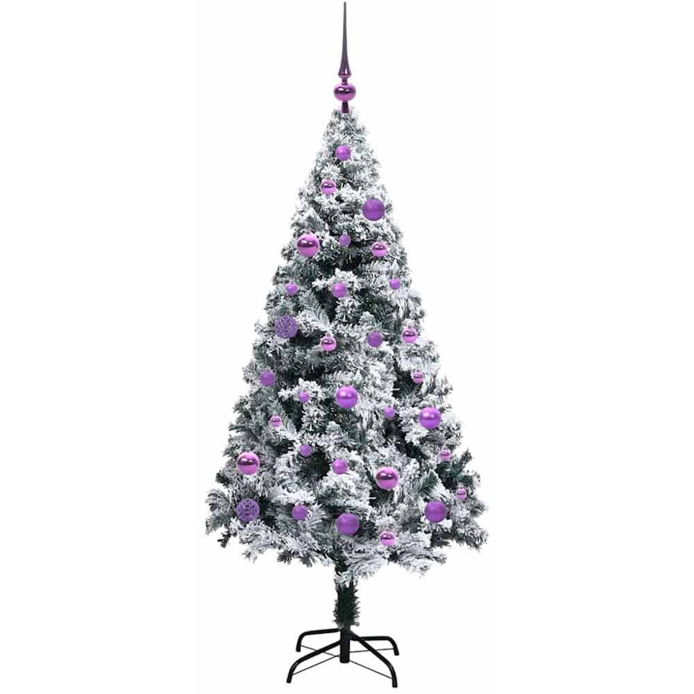 vidaXL Pre-Lit Lilac Baubles White Artificial Christmas Tree 5ft Image 4