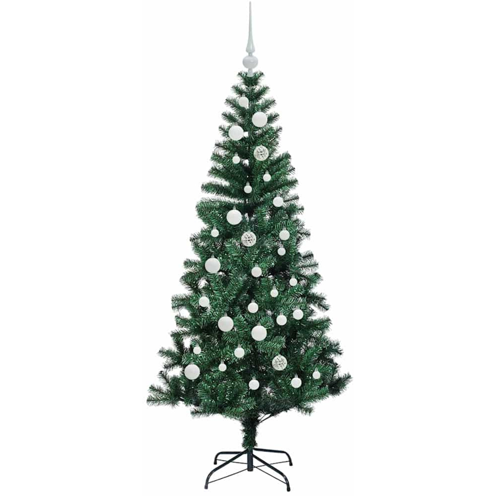 vidaXL Pre-Lit White Baubles Green Artificial Christmas Tree 5ft Image 4