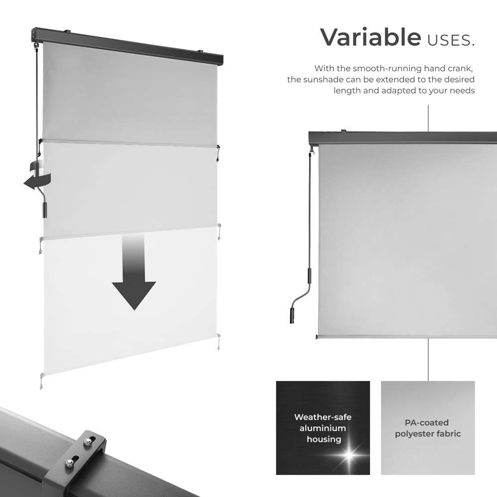 tectake Eloise Light Grey Vertical Awning with 2 Wall Brackets 1.2 x 2.5m Image 3