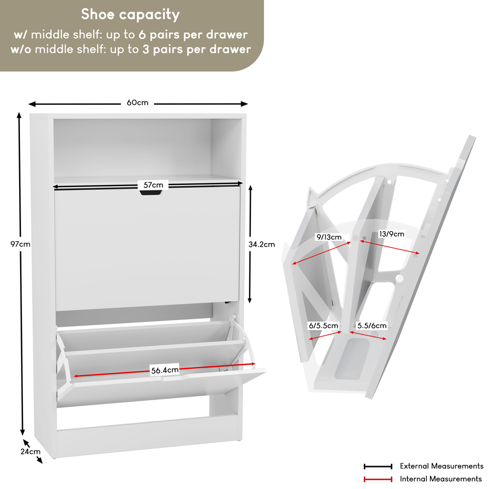 VIDA DESIGNS 2 Drawer Single Shelf White Shoe Cabinet Image 9