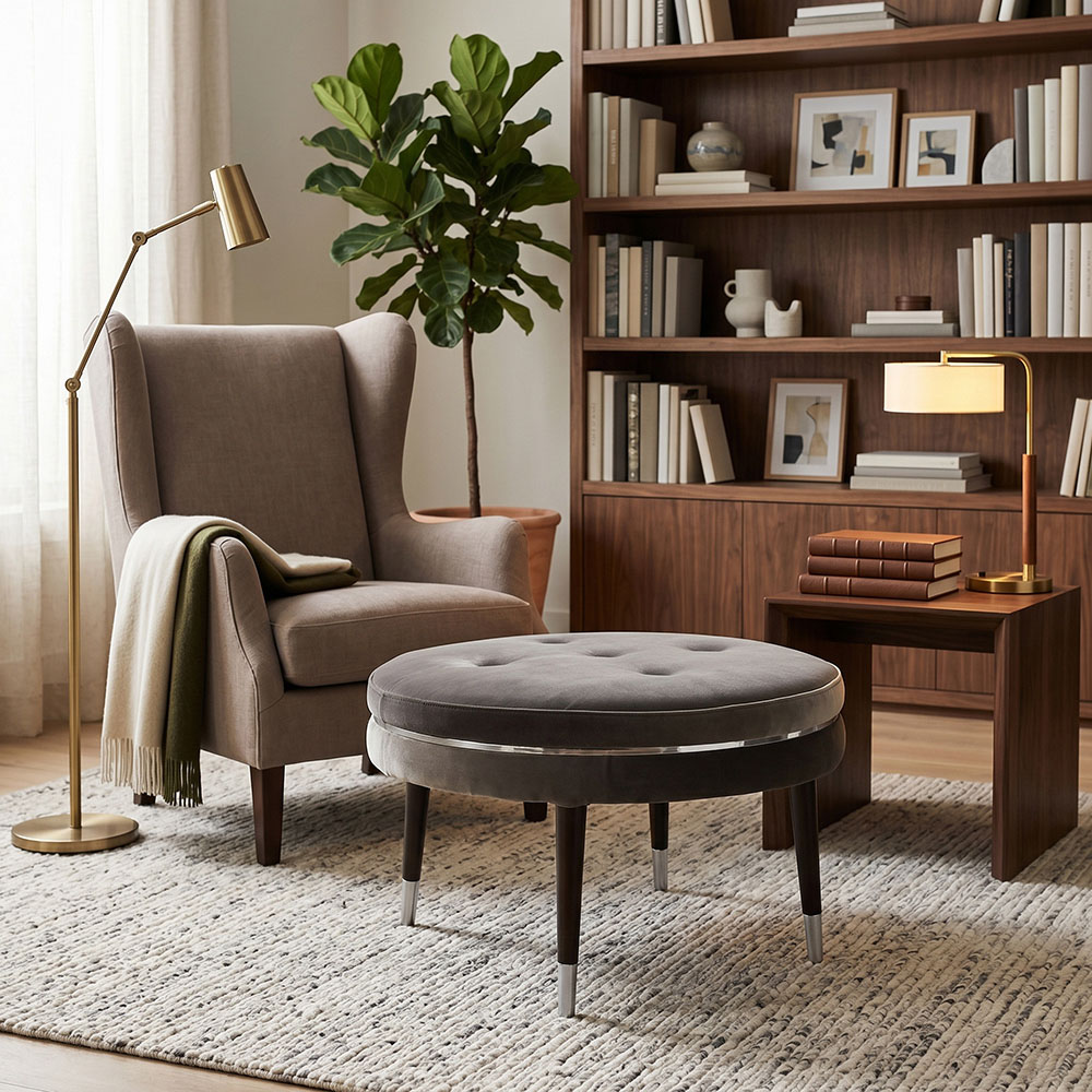 Premier Housewares Manhattan Grey Velvet Footstool Image 3