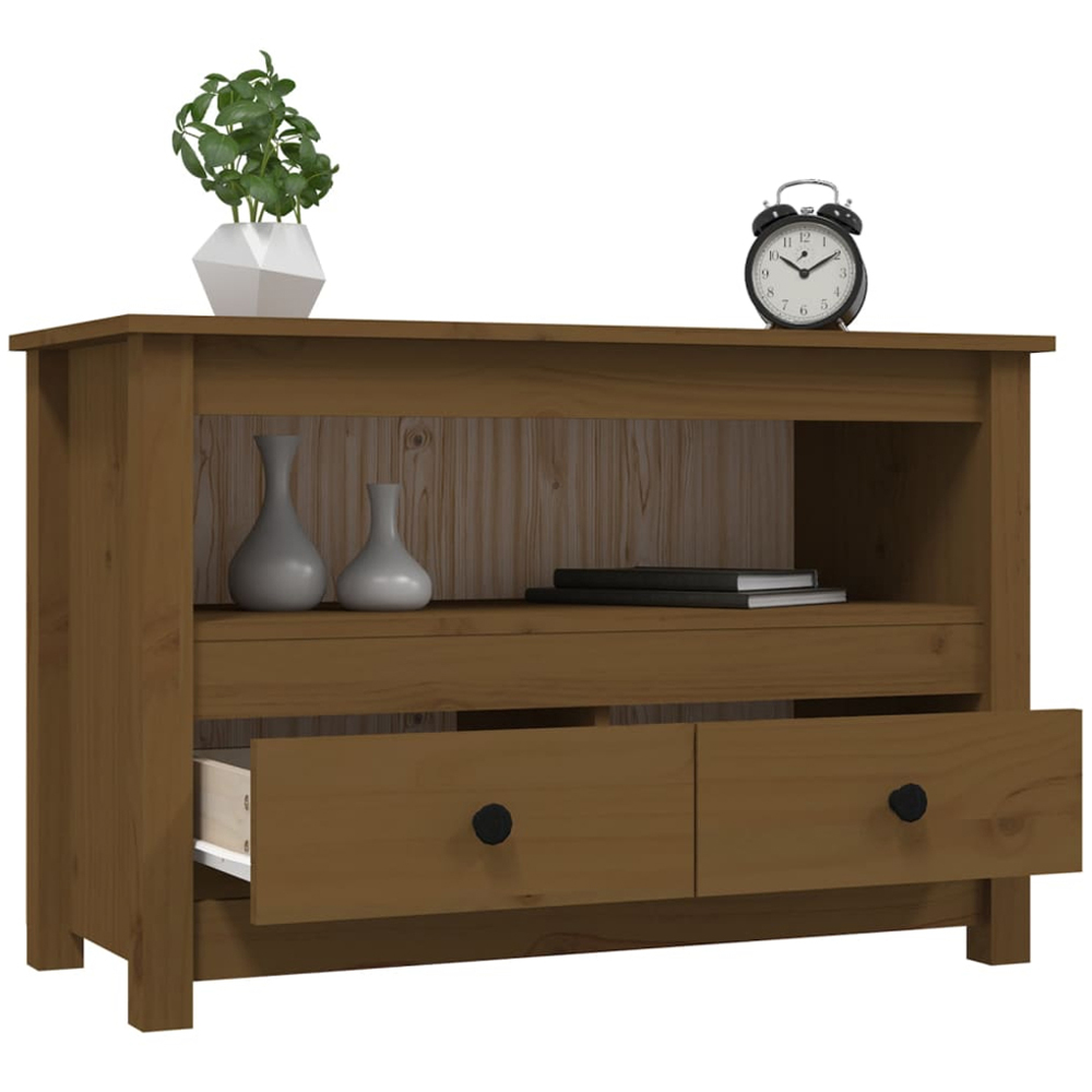 vidaXL 2 Drawer Single Shelf Honey Brown Solid Pine Wood TV Cabinet Image 5