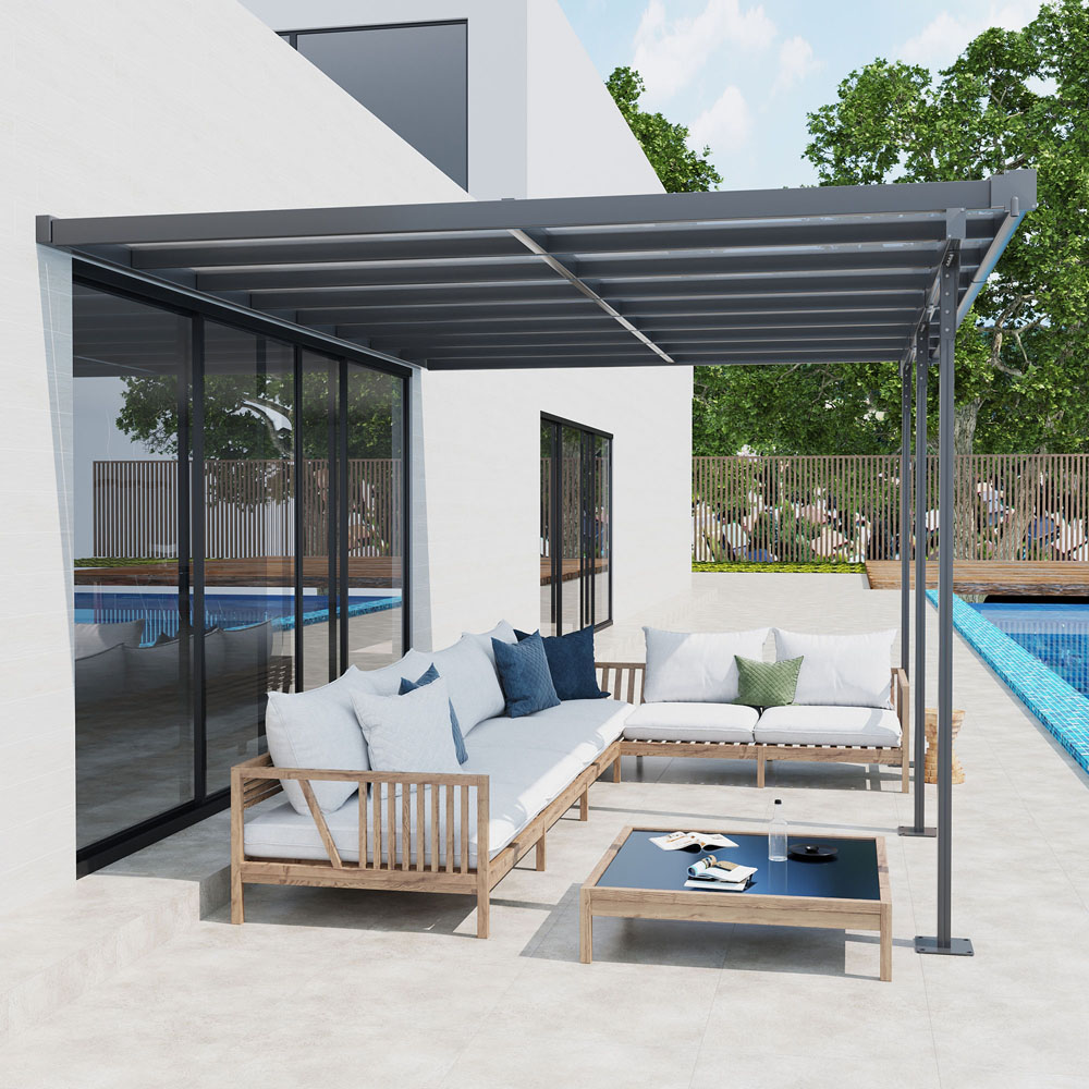 Outsunny 4 x 3m Outdoor Patio Wall-Mounted Pergola Image 1
