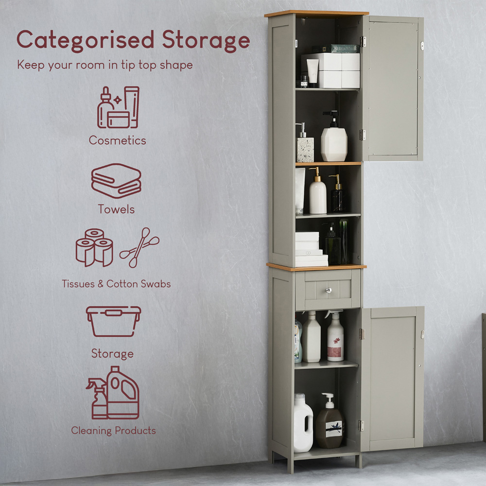 BATH VIDA Priano 2 Door Single Drawer Mirrored Tall Floor Cabinet Image 5