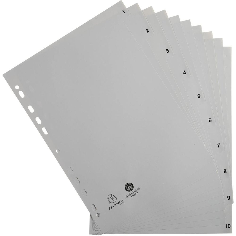 Exacompta A4 Grey Recycled Polypropylene 1-10 Divider 20 Pack Image 2