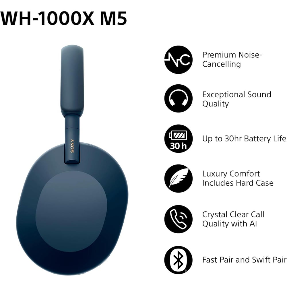 Sony WH-1000XM5 Midnight Blue Noise Cancelling Wireless Over Ear Headphones Image 6