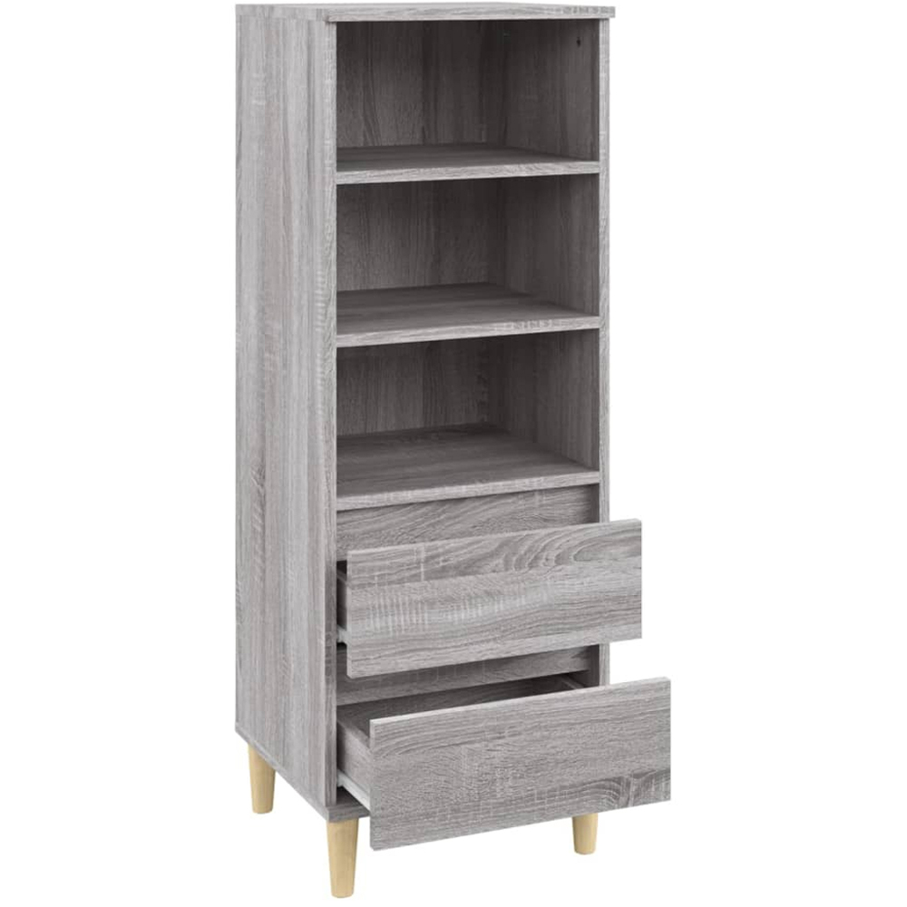 vidaXL 2 Drawer 3 Open Shelf Grey Sonoma Highboard with Wooden Legs Image 4