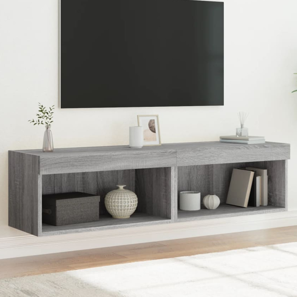 vidaXL Single Shelf Grey Sonoma Wall Mounted TV Cabinet with LED Lights Set of 2 Image 1
