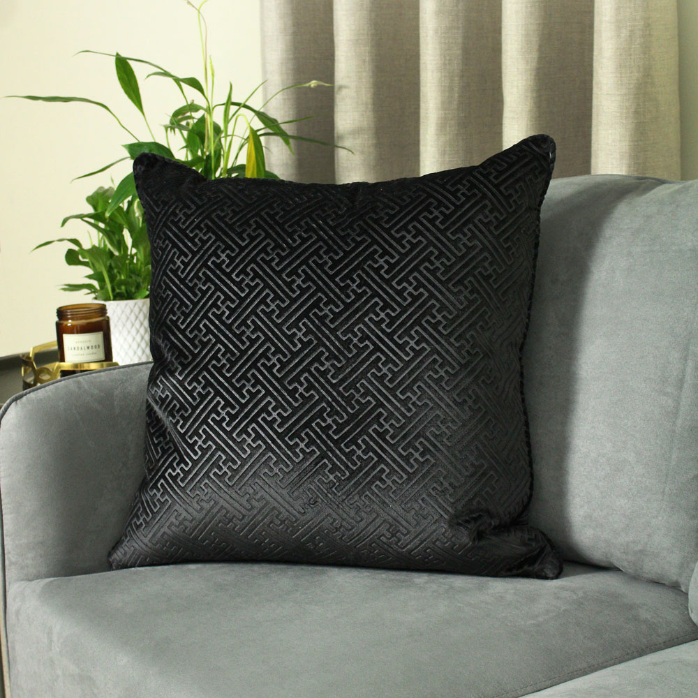 Paoletti Florence Black Embossed Velvet Cushion Image 2