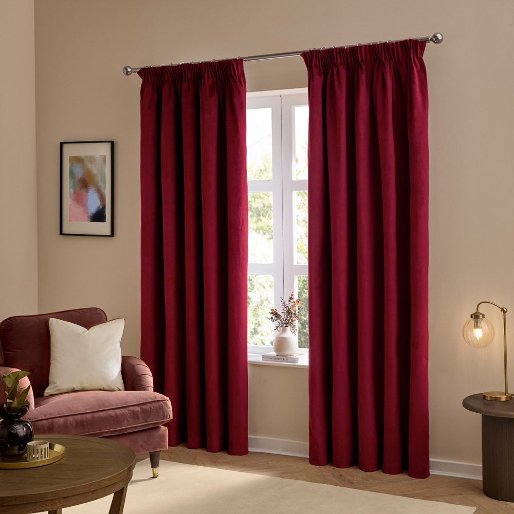Furn The Ultimate Burgundy Velvet Fully Lined Pencil Pleat Curtains 168 x 137cm Image 5