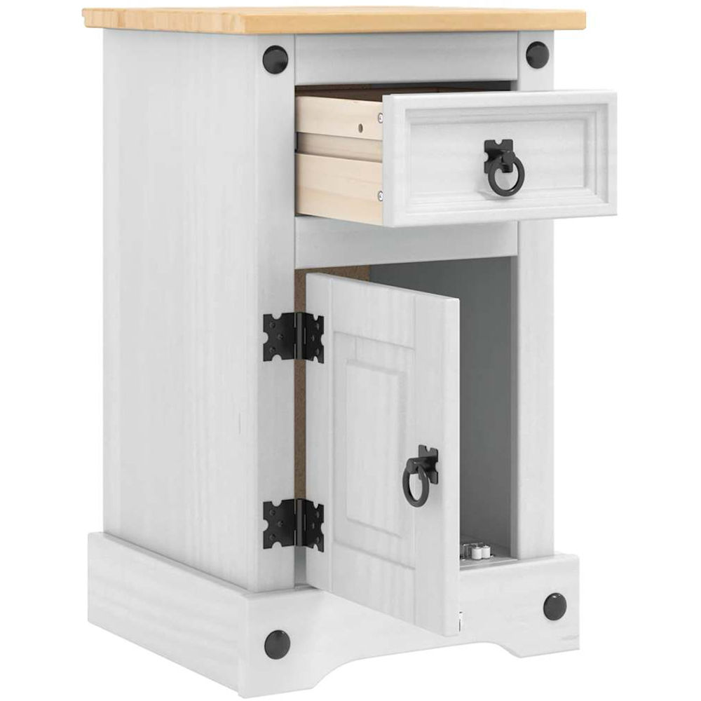 vidaXL Corona Single Door Single Drawer White Solid Pine Wood Bedside Table Image 5