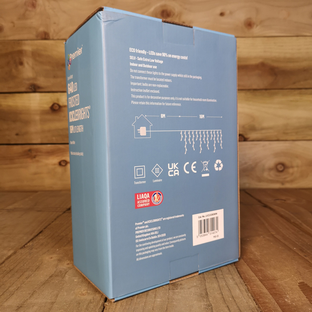 Premier IcicleBrights 640 Warm White LED Multi-Function White Cable Icicle Light 16m Image 7