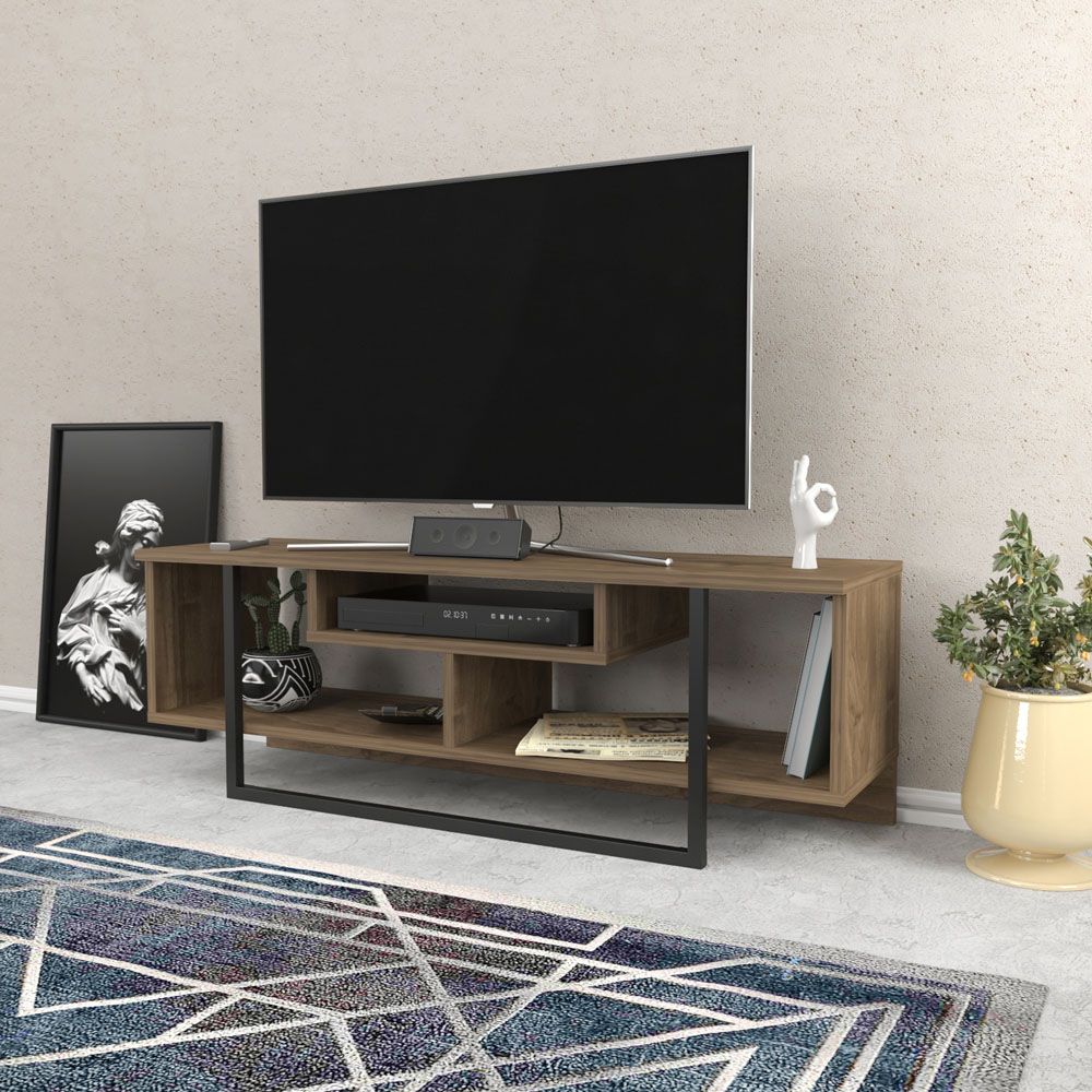 Decorotika Asal Walnut and Black Wide TV Unit Image 6