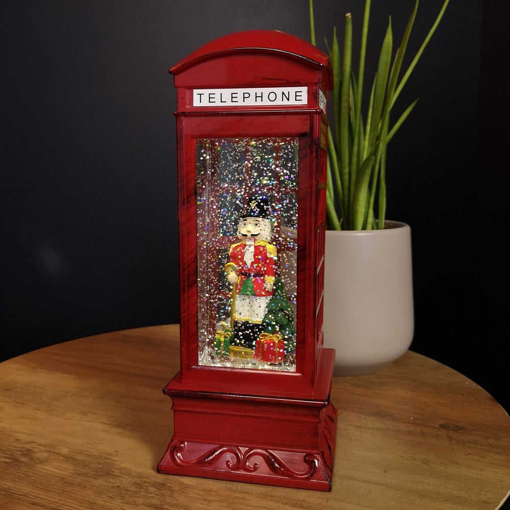 Samuel Alexander Red Telephone Box with Speaking Nutcracker Scene Glitter Water Spinner 27cm Image 2