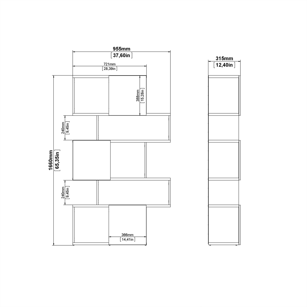 Furniture To Go Maze 3 Door 5 Shelf Jackson Hickory and Black Asymmetrical Bookcase Image 9