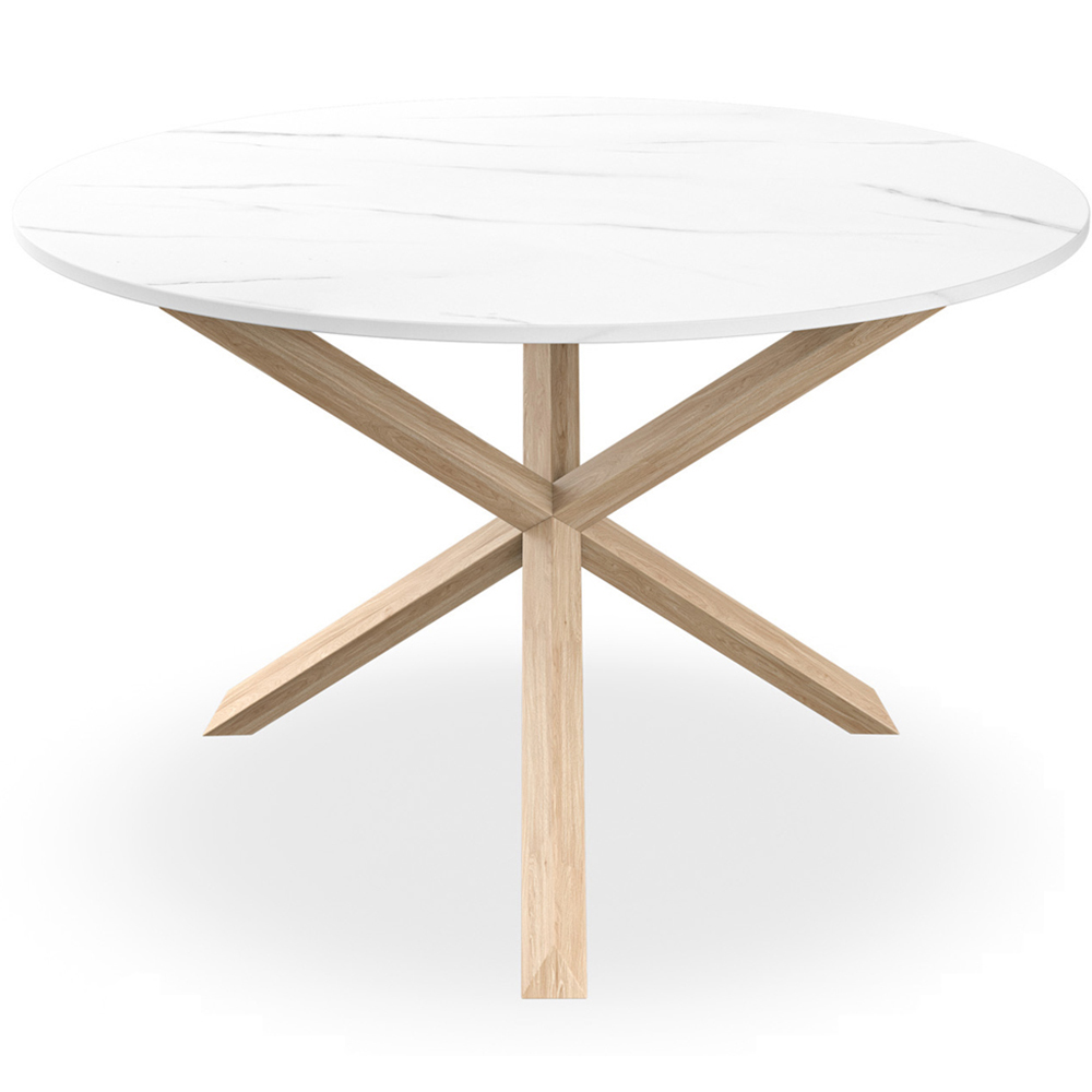 Furniture Online Malvern 6 Seater Round Dining Table White Marble Effect and Solid Oak Image 2