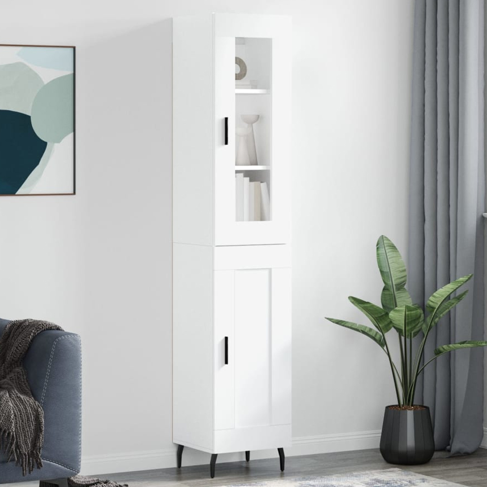 vidaXL 2 Glass and Wood Door 6 Shelf White Highboard Image 1