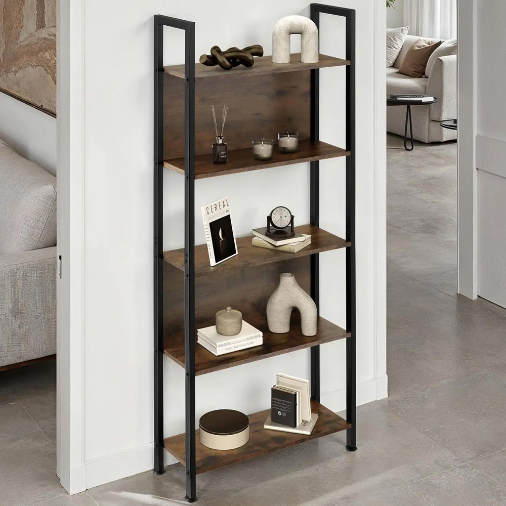 tectake Westport 5 Shelf Industrial Dark Wood Shelving Unit Image 1