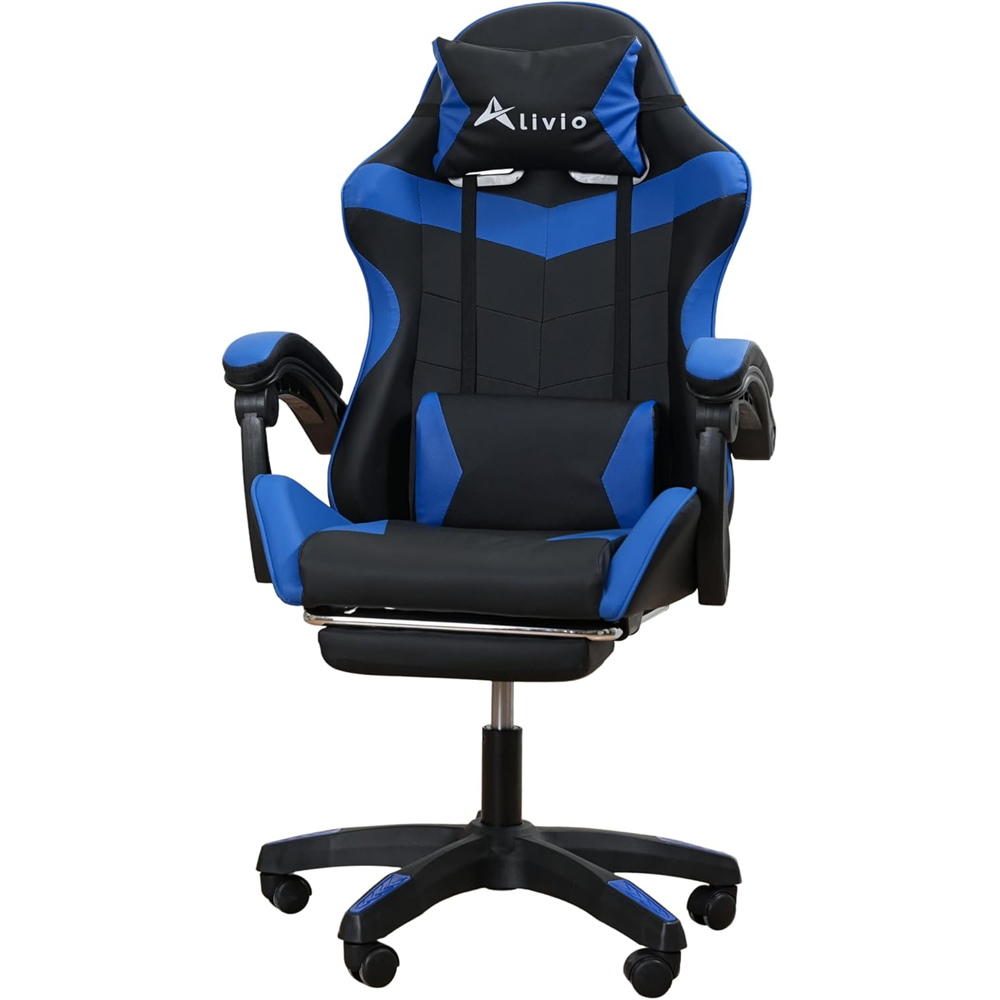 Alivio Black and Blue Ergonomic Swivel Gaming Chair with Footrest and Lumbar Support Image 2