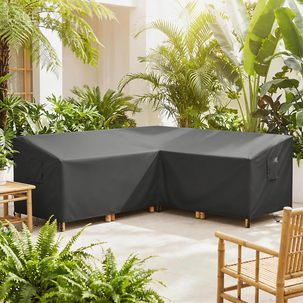 Outsunny Black V-Shaped Waterproof Anti-UV Sectional Sofa Cover 216 x 216 x 78cm Image 2