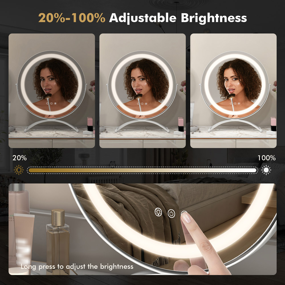 Costway White LED Light Touch Screen Makeup Vanity Round Mirror Image 5